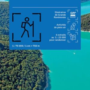 Carte IGN top 75 Tourisme et Randonnée, itinéraires de randonnées cyclo-pédestre-routière dans le Haut-Jura au 1/75 000 compatible système GPS. Edition 2025
