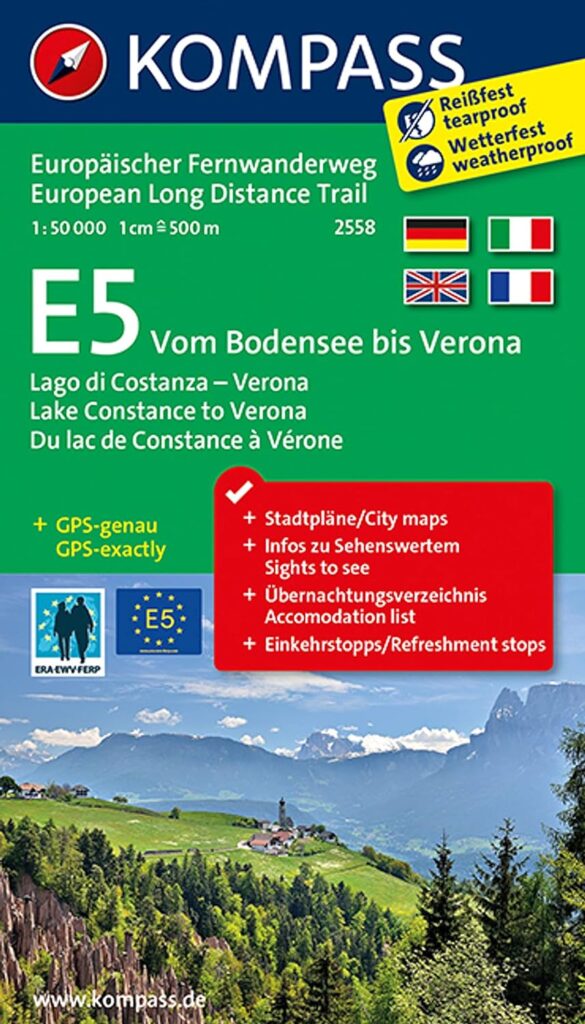 Carte Kompass E5 du Lac de Constance à Vérone - 2558
