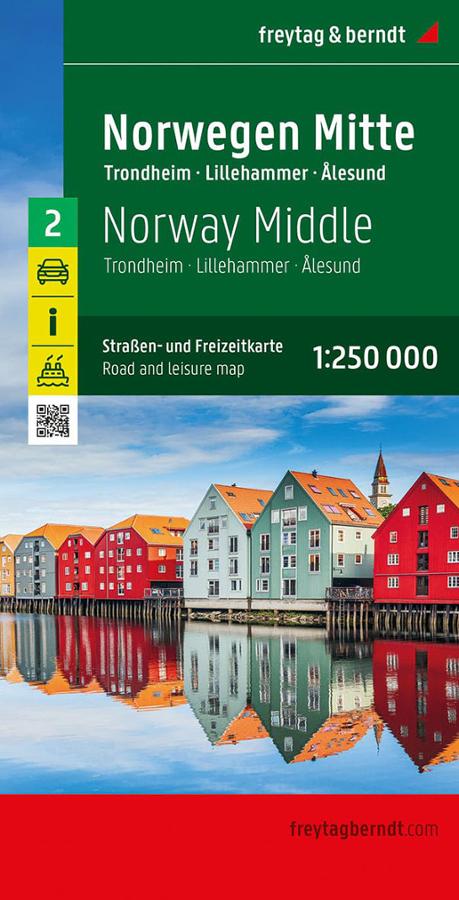 Carte routière Norvège Centrale – Trondheim, Lillehammer, Ålesund