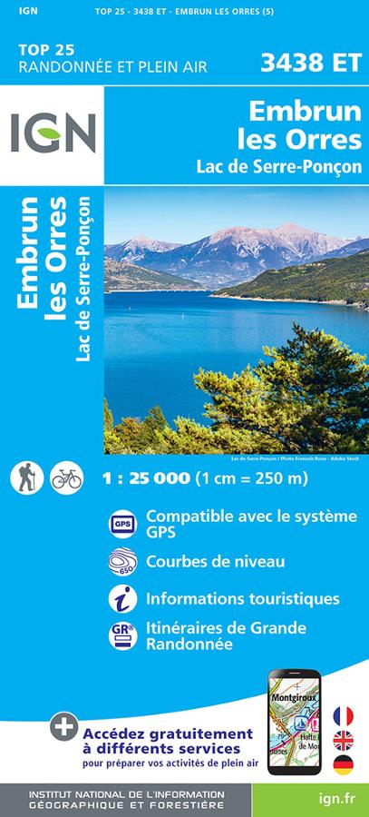 Embrun Les Orres Lac de Serre Poncon Carte IGN TOP.