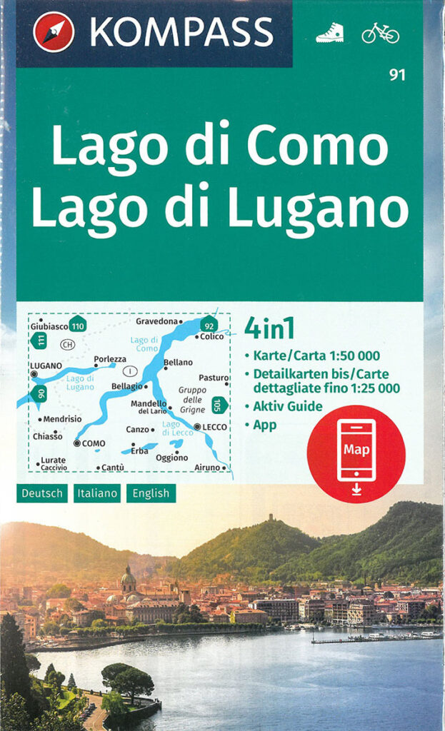 Lake Como map, Kompass