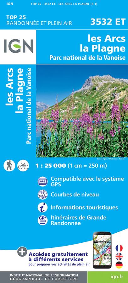 Les Arcs - la Plagne - Parc national de la Vanoise - Carte IGN TOP 25
