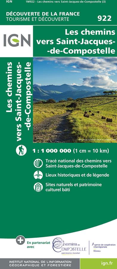 Les Chemins vers Saint Jacques de Compostelle carte IGN.