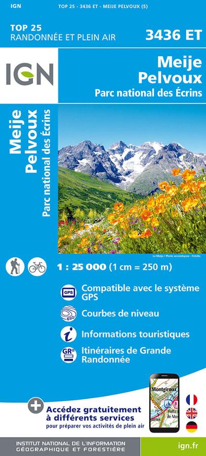 Meije Pelvoux Parc national des Ecrins Carte IGN TOP.
