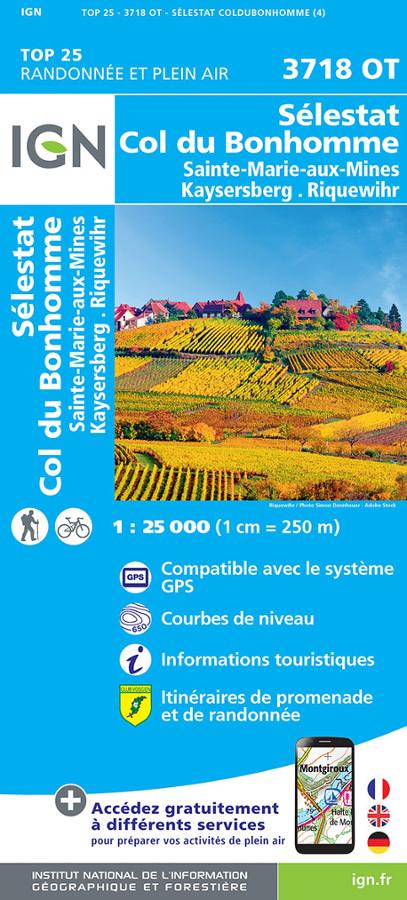 Selestat Col du Bonhomme Carte IGN TOP.