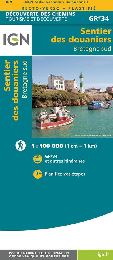 Sentier des douaniers GR34 Bretagne Sud - carte IGN