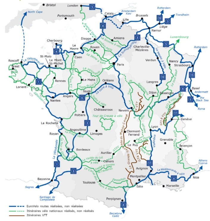 carte des voies vertes et véloroutes de France