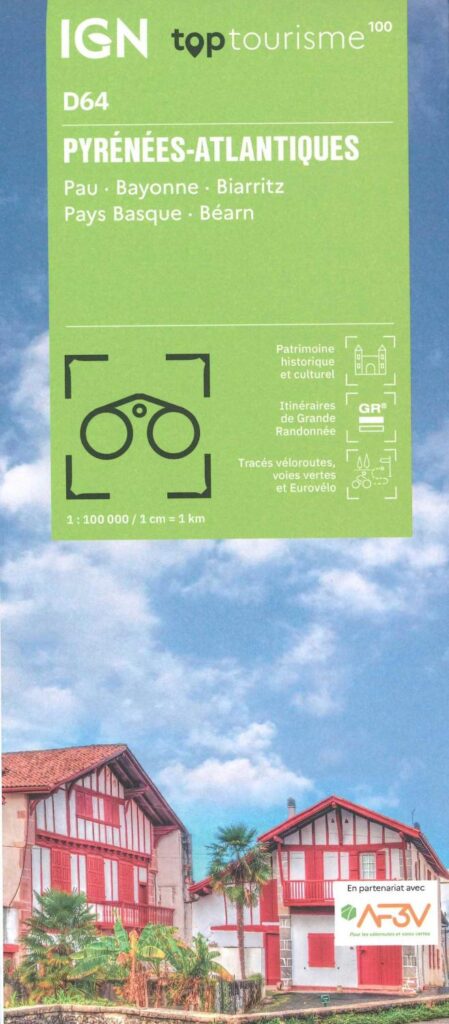 Carte Pyrénées Atlantiques - Pau, Bayonne, Biarritz, Pays Basque et le Béarn IGN TOP 100