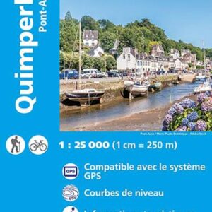 IGN hiking and outdoor map TOP 25 around Quimperlé and Pont-Aven with long-distance hiking routes and cycle paths. 1/25000 scale