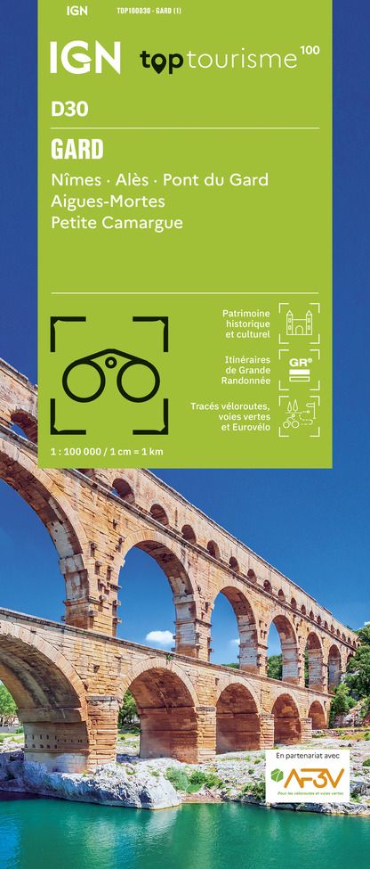Carte Gard - Nîmes, Alès, Pont du Gard, Aigues-Mortes IGN TOP 100 -